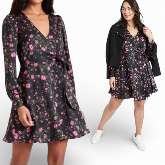 Floral Puff-Sleeve Wrap Dress | Banana Republic - Picture 1 of 7